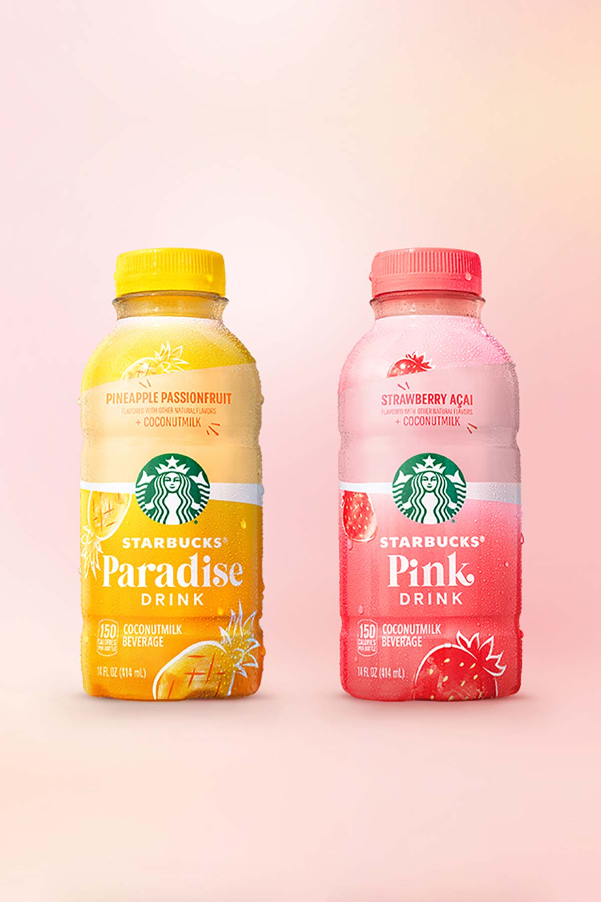 Bottled Starbucks Paradise Drink and Pink Drink.