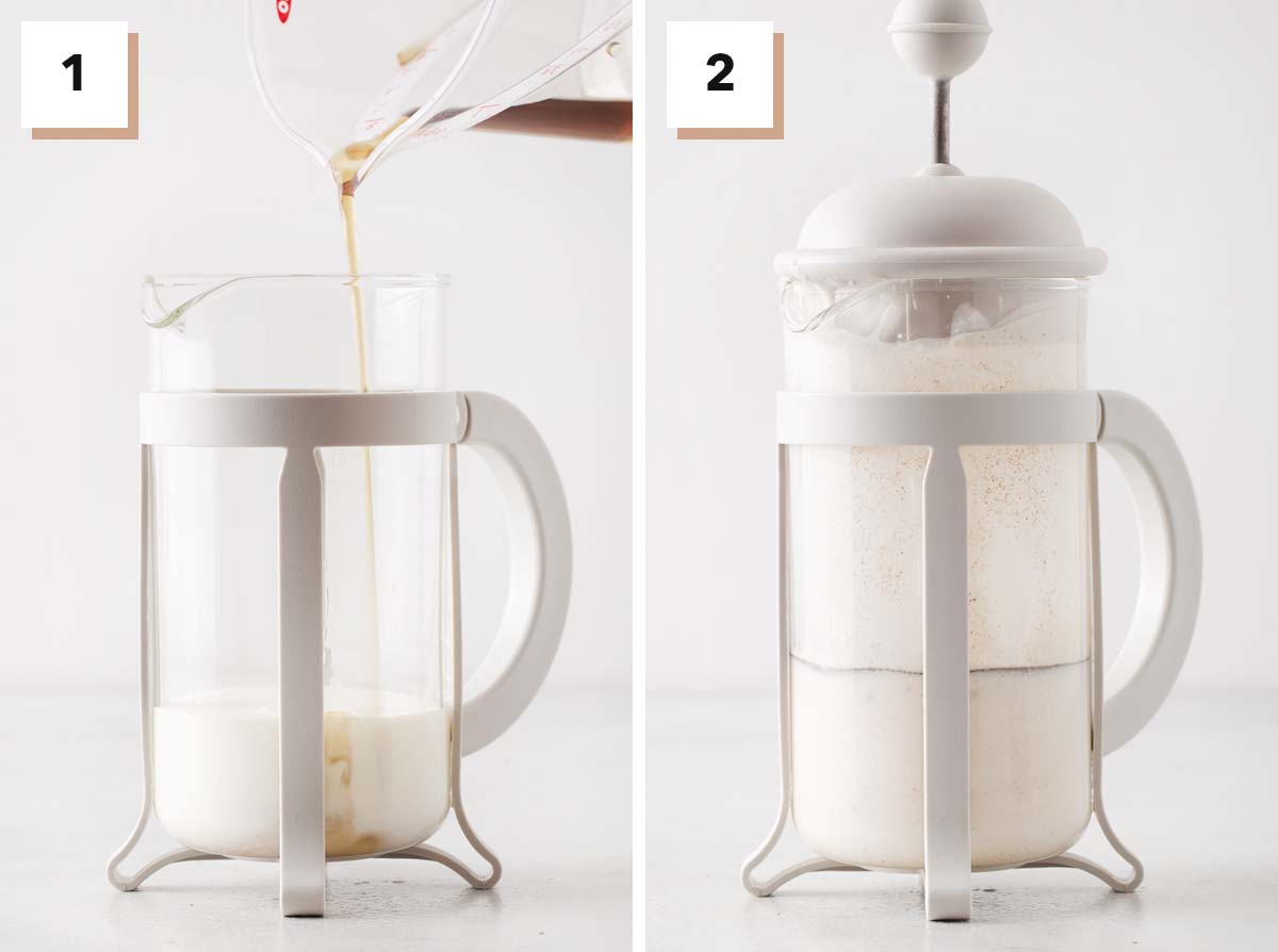 The two steps to make Brown Sugar Cold Foam.
