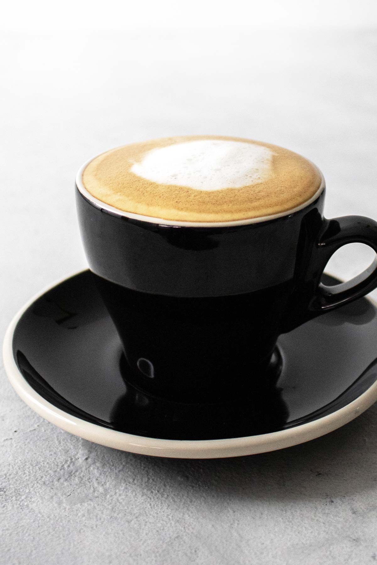 Cappuccino in a black mug.