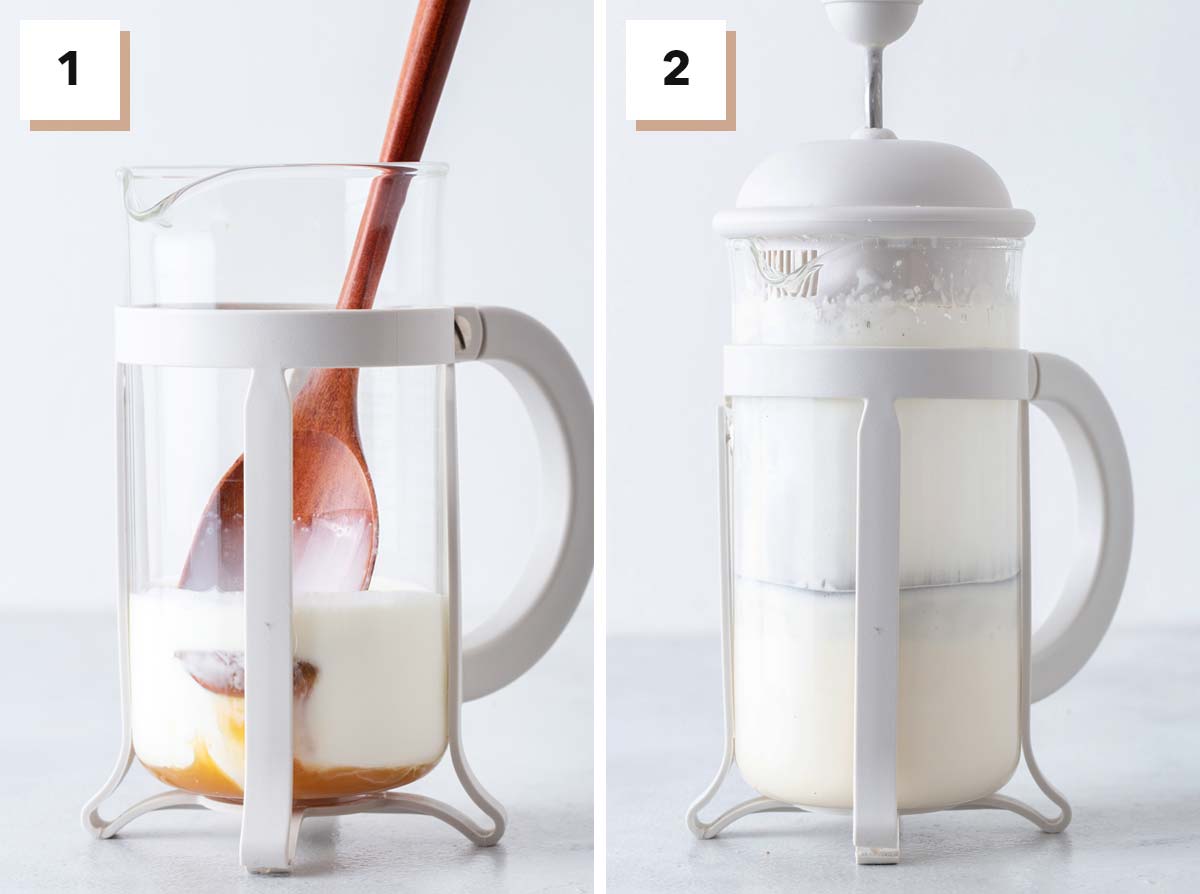 Cara membuat busa dingin karamel dalam dua langkah.
