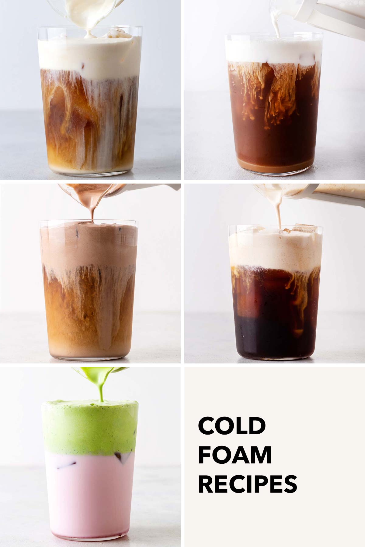 Photo grid showing 5 cold foam drinks.