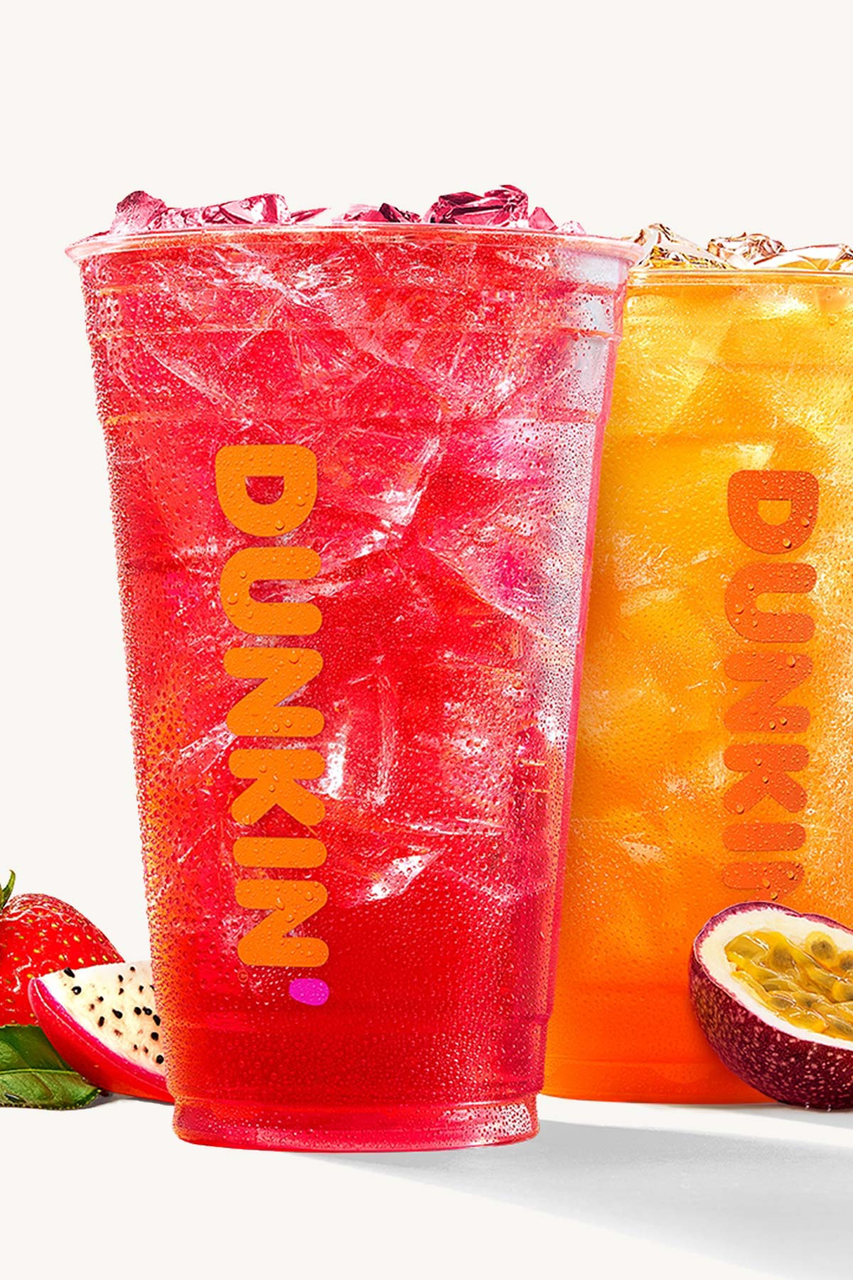 Dunkin' Refresher drinks in plastic cups.