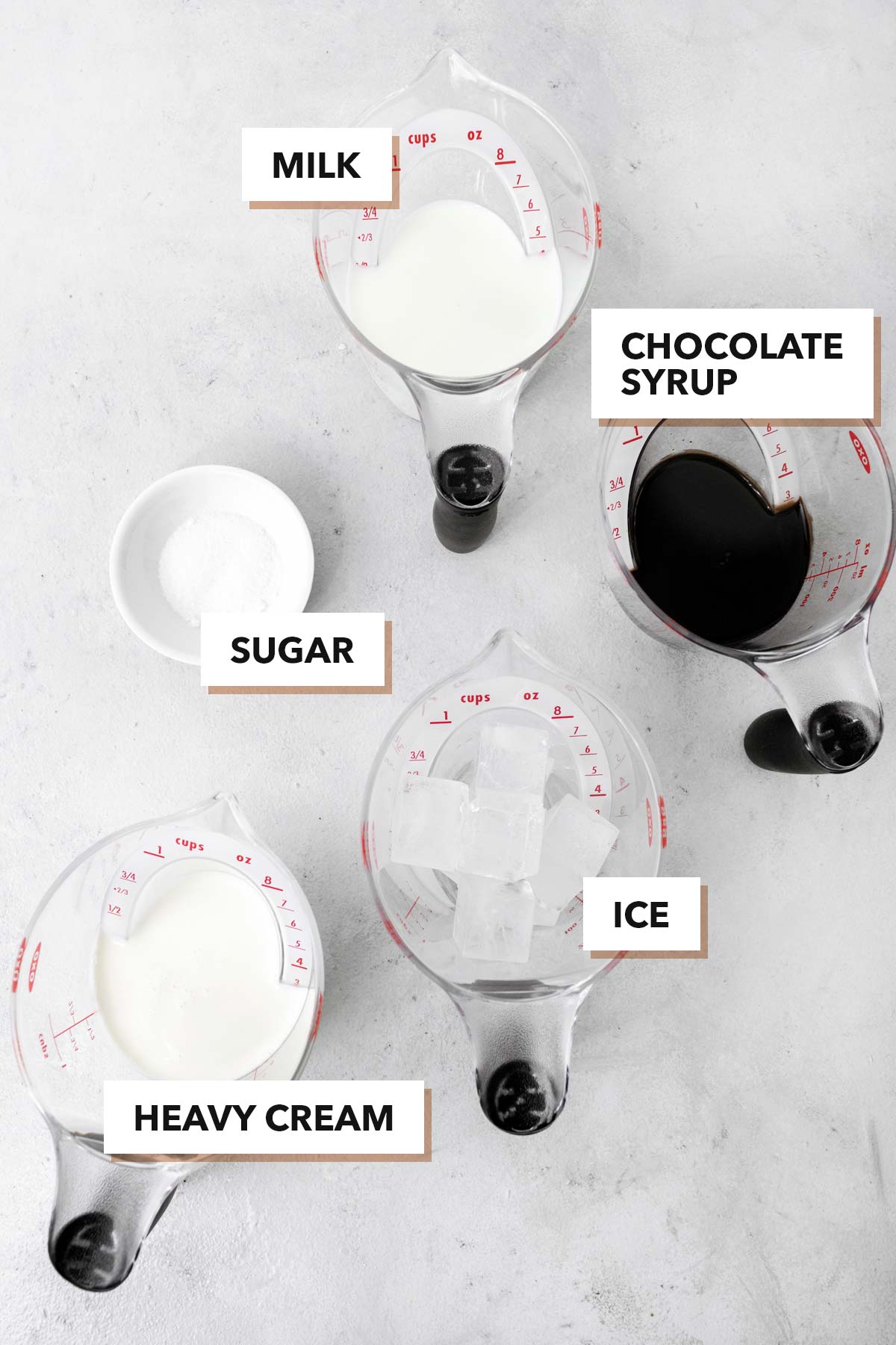 Frozen hot chocolate ingredients.