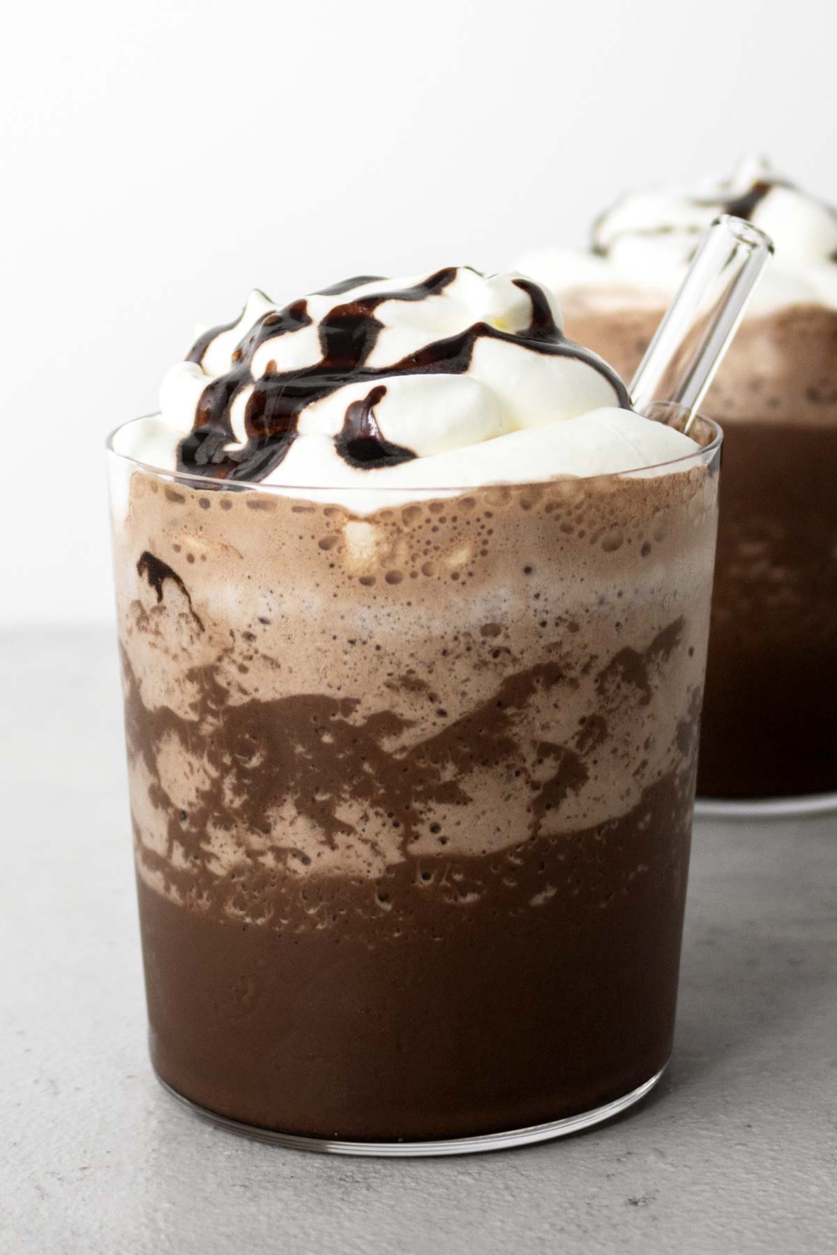 Frozen hot chocolate with whipped cream.