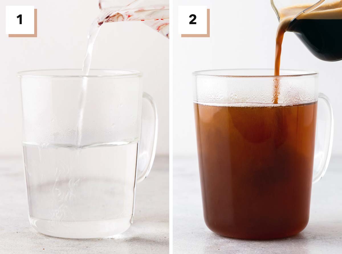 Two steps to making an Americano coffee.