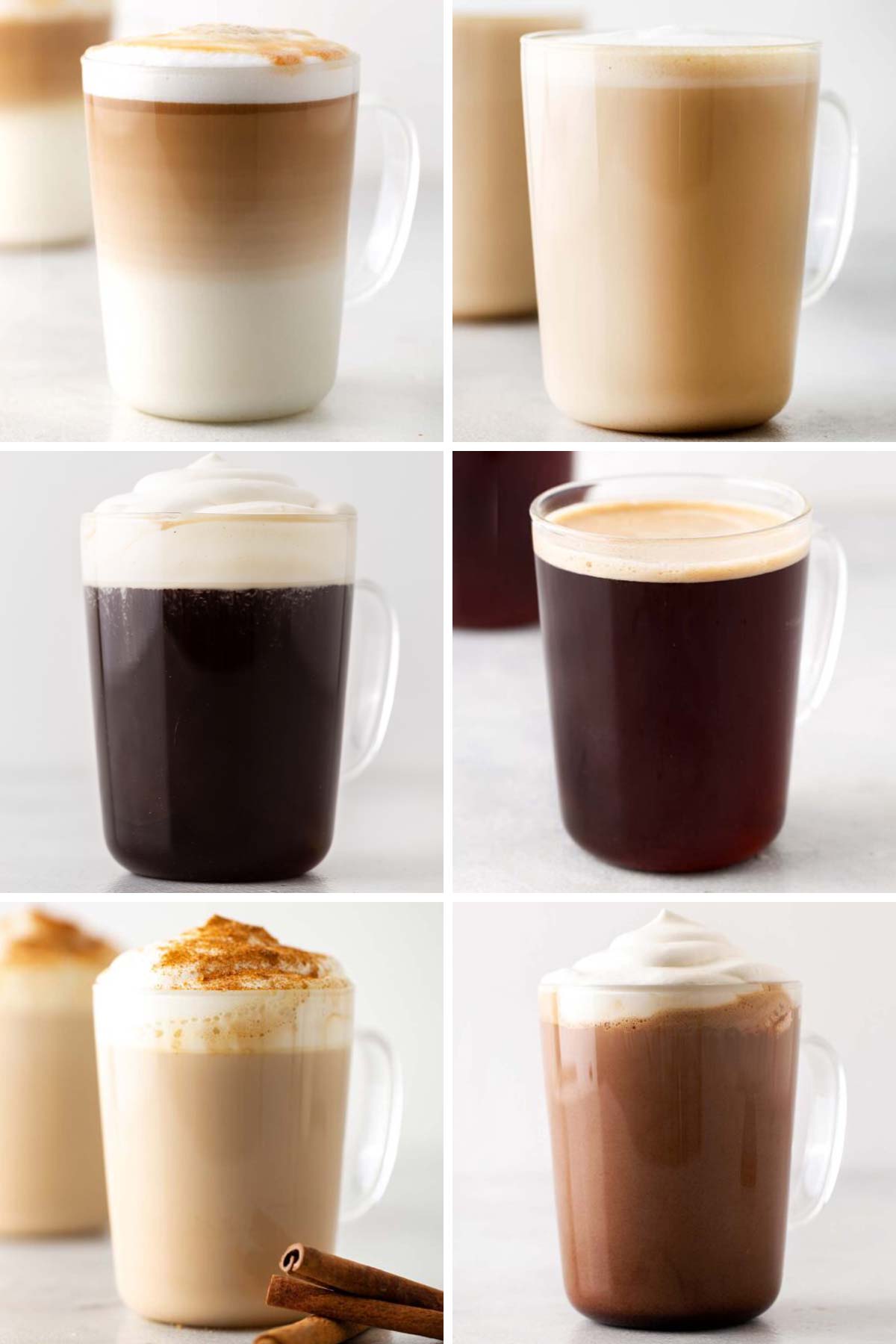 6 hot coffee drinks.