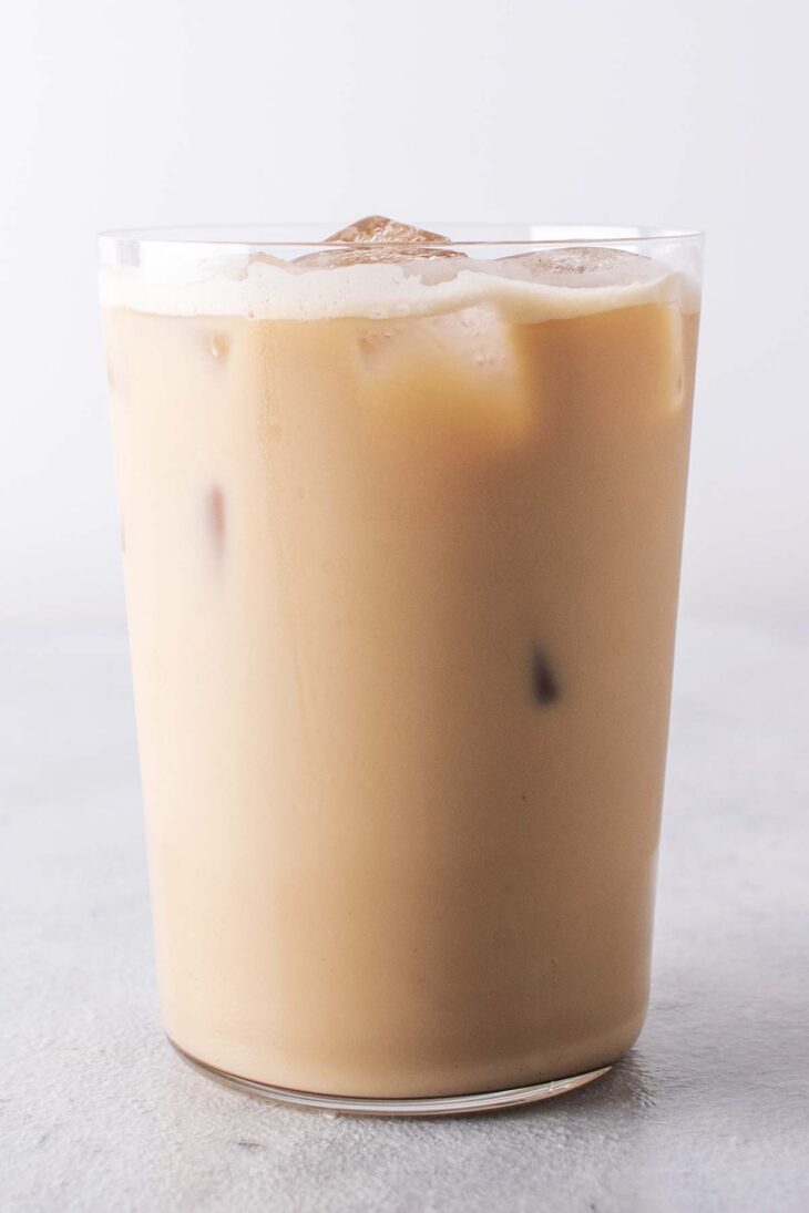 Ice in a cup with blonde espresso. 