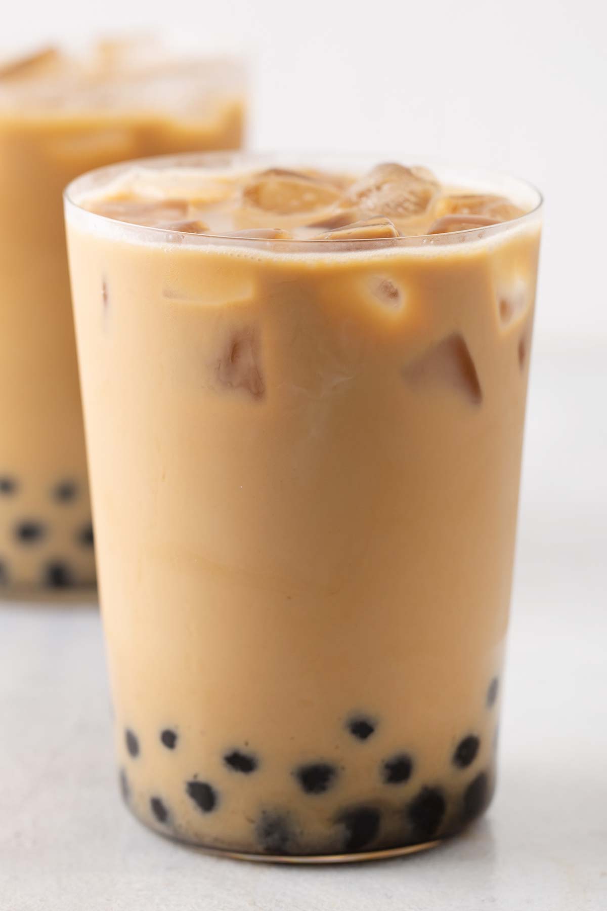 Iced Coffee Boba fully assembled in a clear glass.