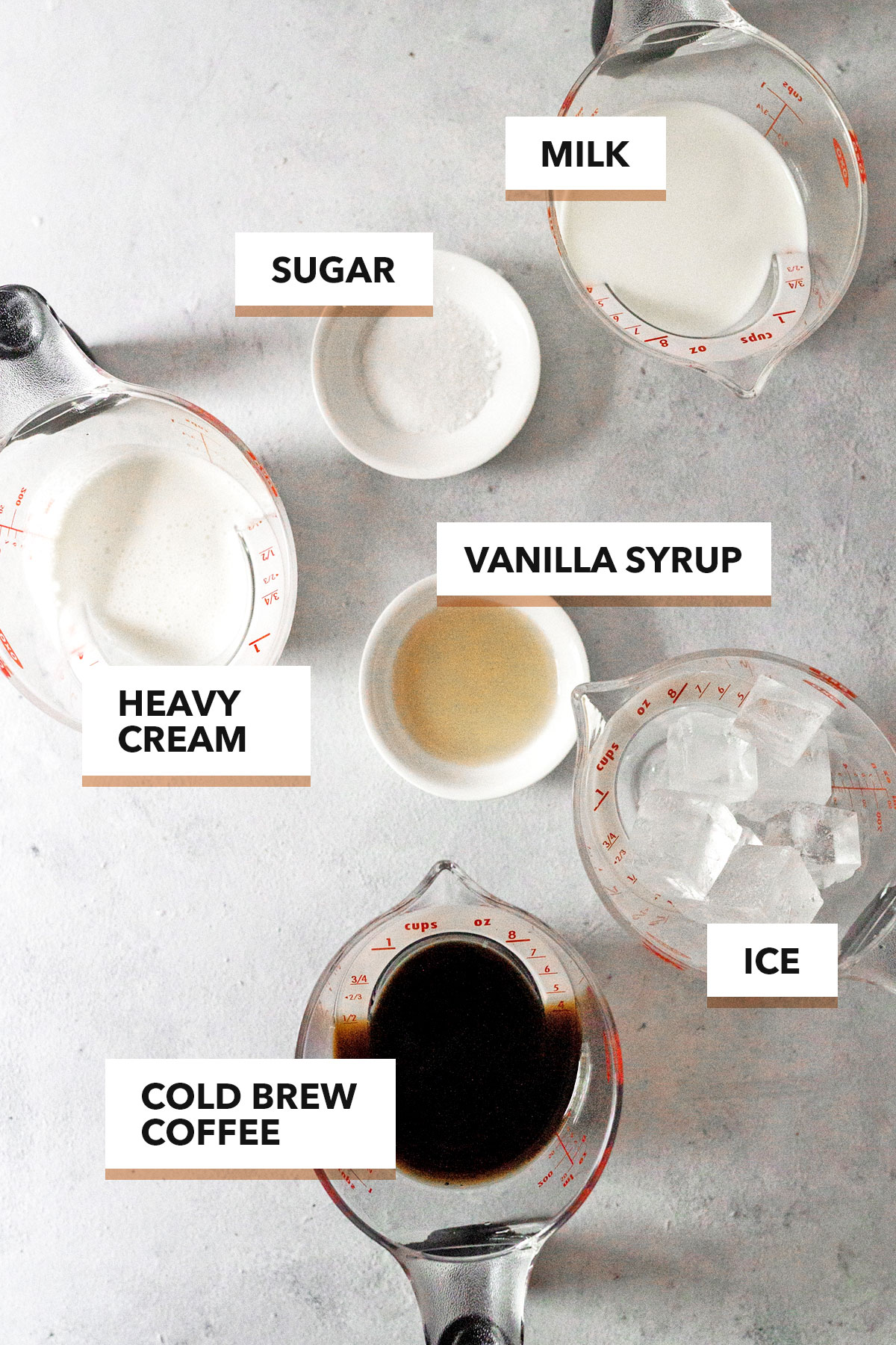 Iced Vanilla Latte Ingredients.