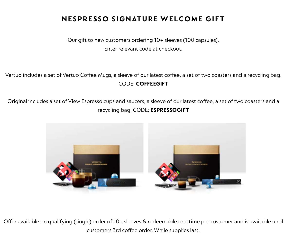 Nespresso Welcome Gift promo.