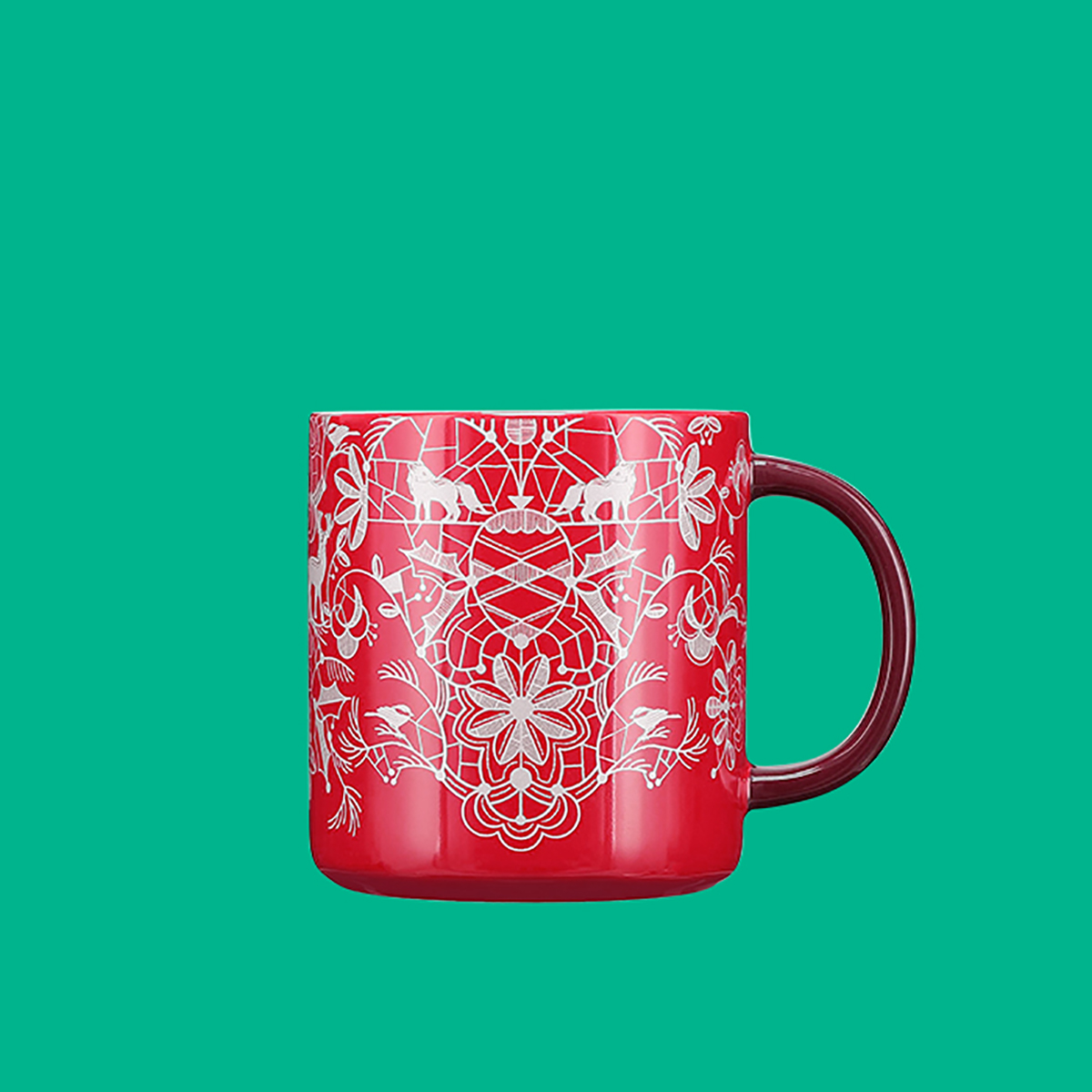 Starbucks Red Woodland Lace Mug (14 oz).