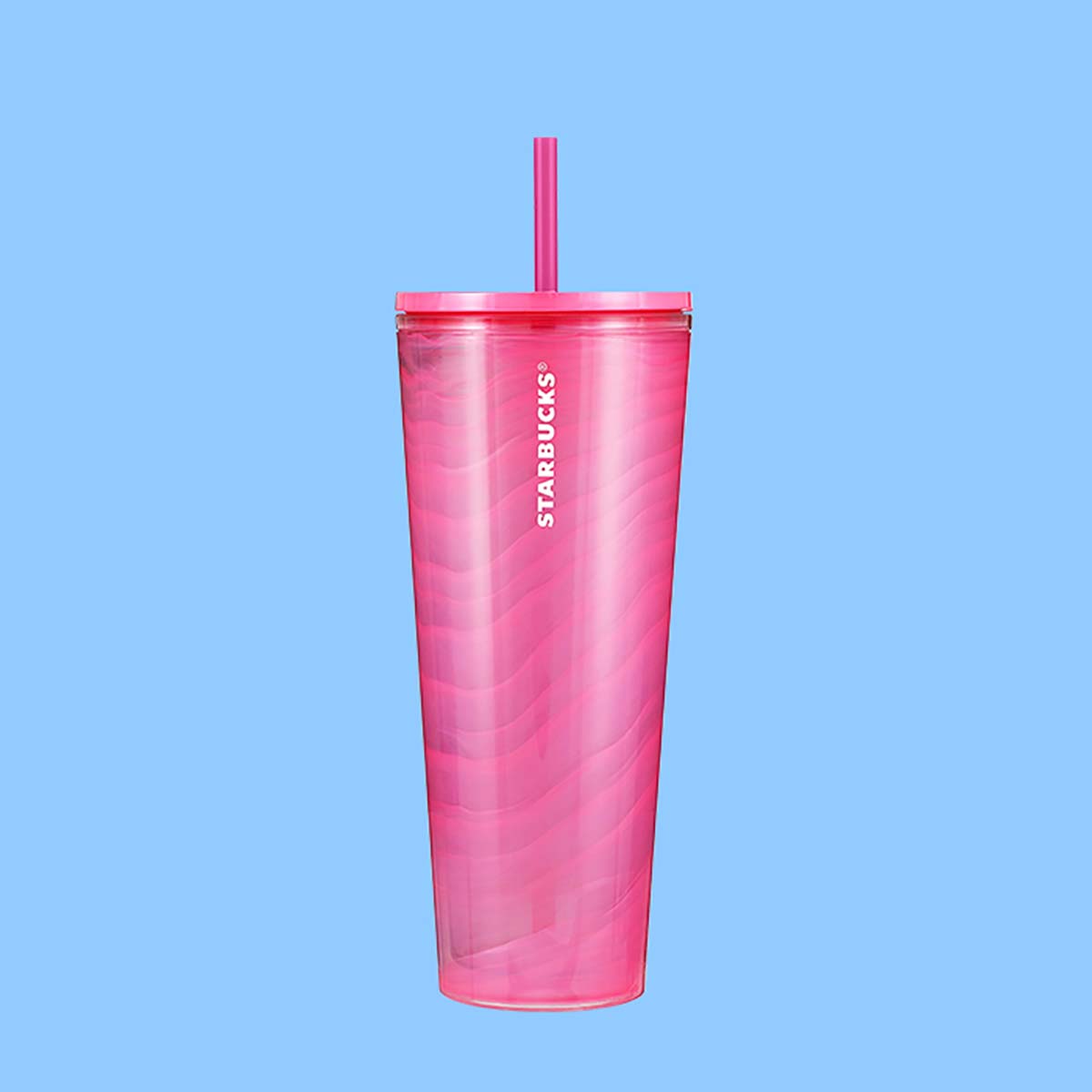 Starbucks Bubblegum Pink Striped Cold Cup (24 oz).