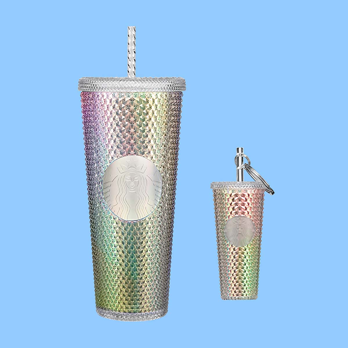 Starbucks Iridescent Bling Cold Cup (24 oz) and Keychain.