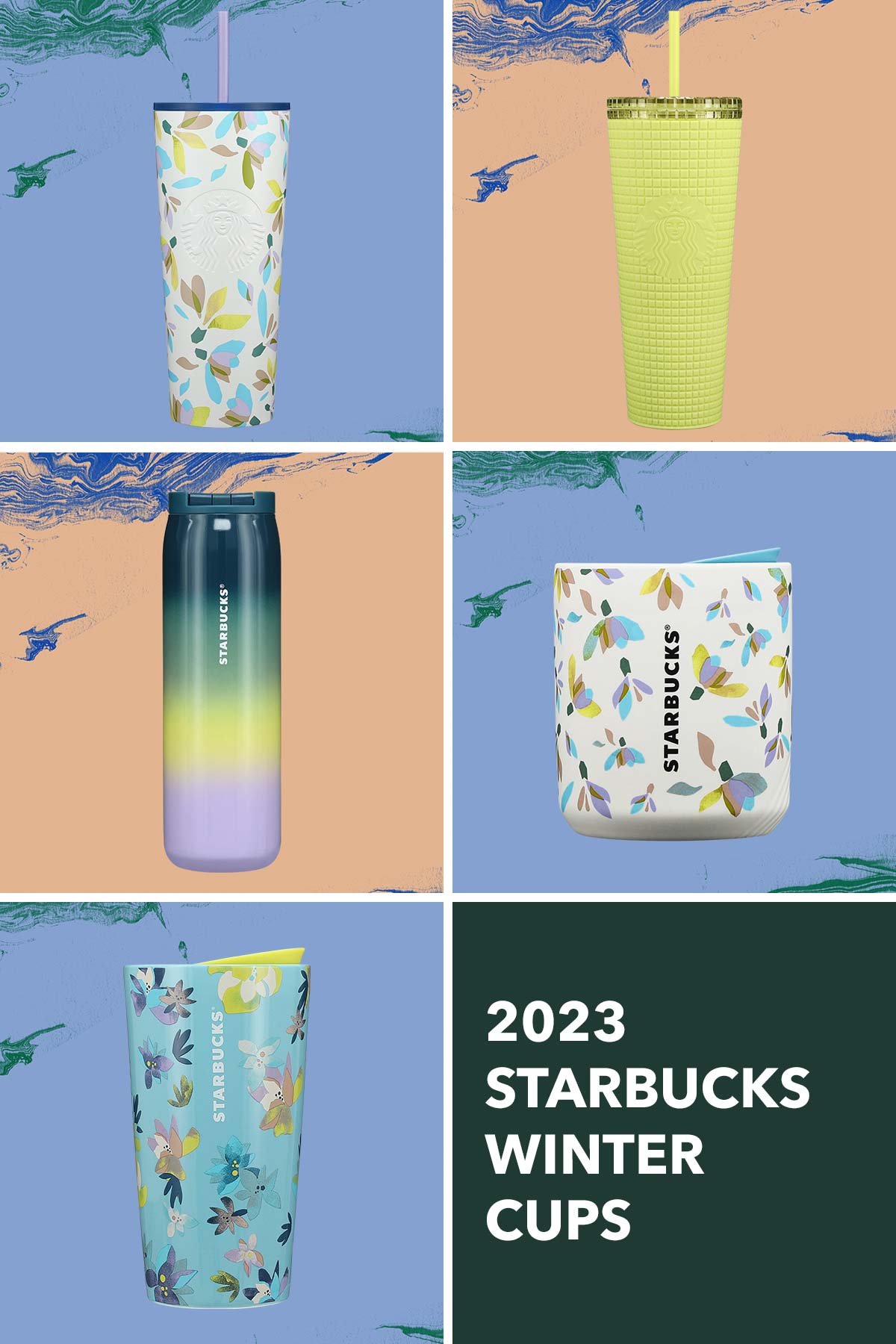 5 Starbucks winter 2023 reusable cups.
