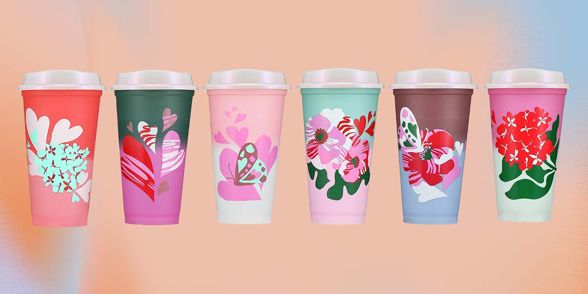 Starbucks Valentine’s Day Reusable Color Changing Hot Cup Set.