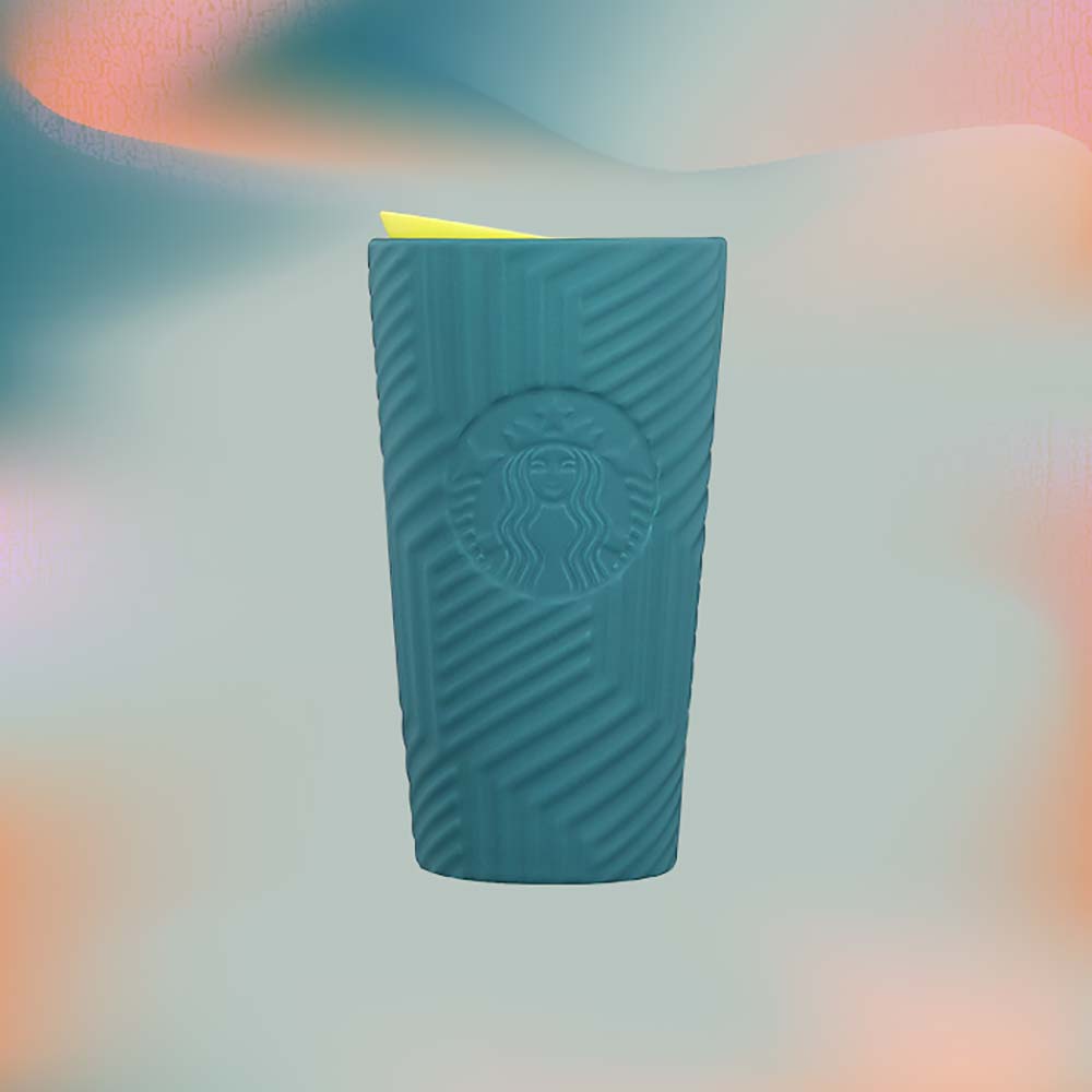 Starbucks Geometric Blue Ceramic Tumbler.