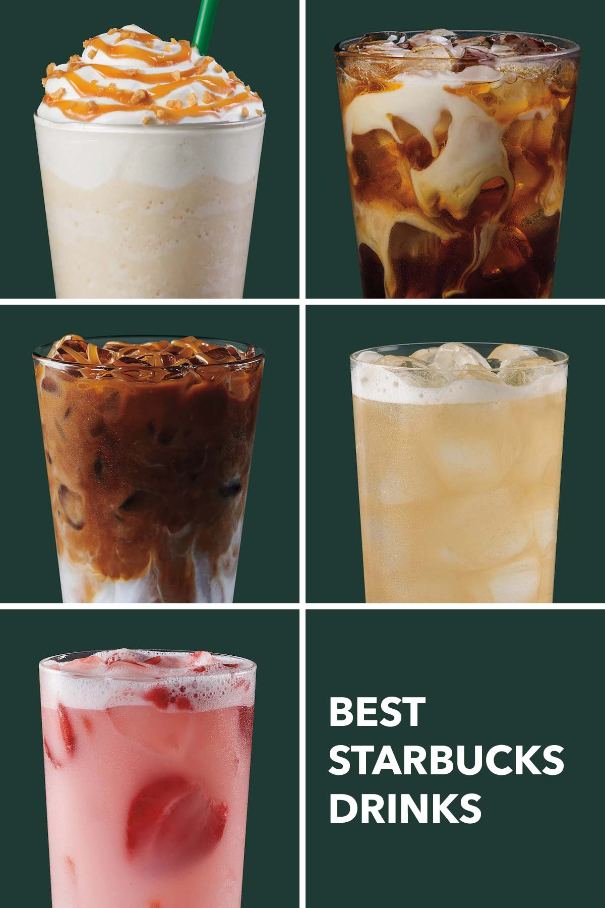 Five Starbucks drinks in a 6 box grid.