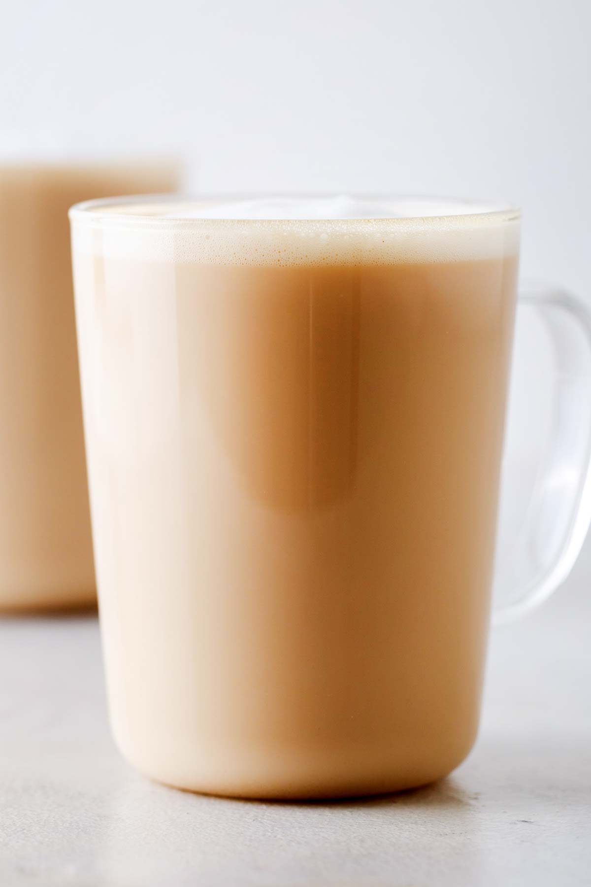 Starbucks Blonde Vanilla Latte copycat drink in a glass mug.