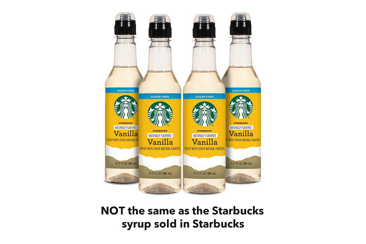 Starbucks brand vanilla syrup sold online.