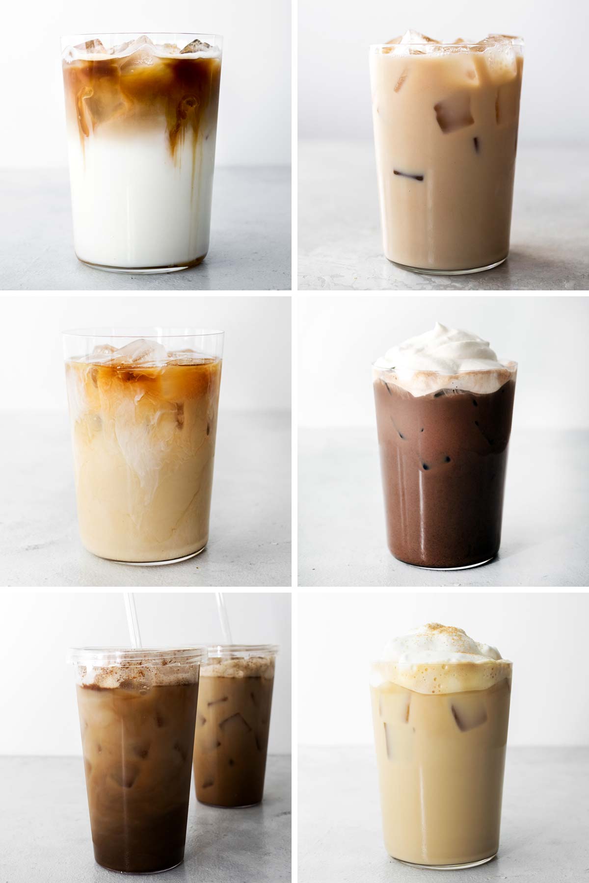 Six photo collage showing six Starbucks copycat drinks.