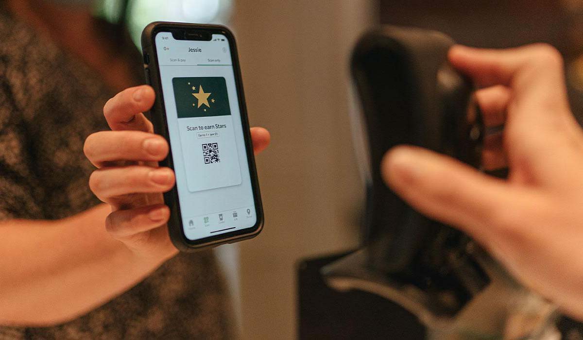 Scanning the Starbucks app.