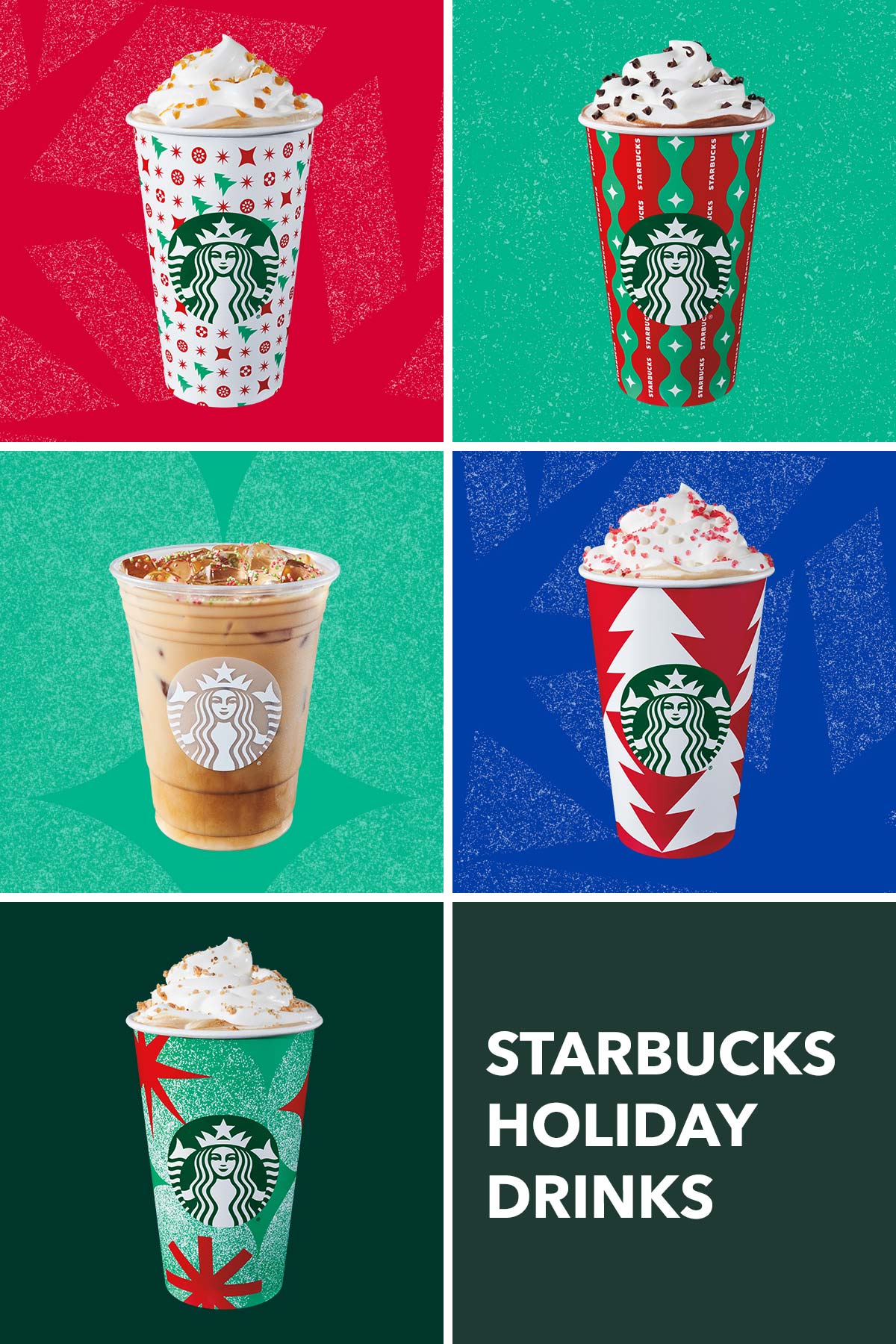 Five Starbucks holiday 2022 drinks.