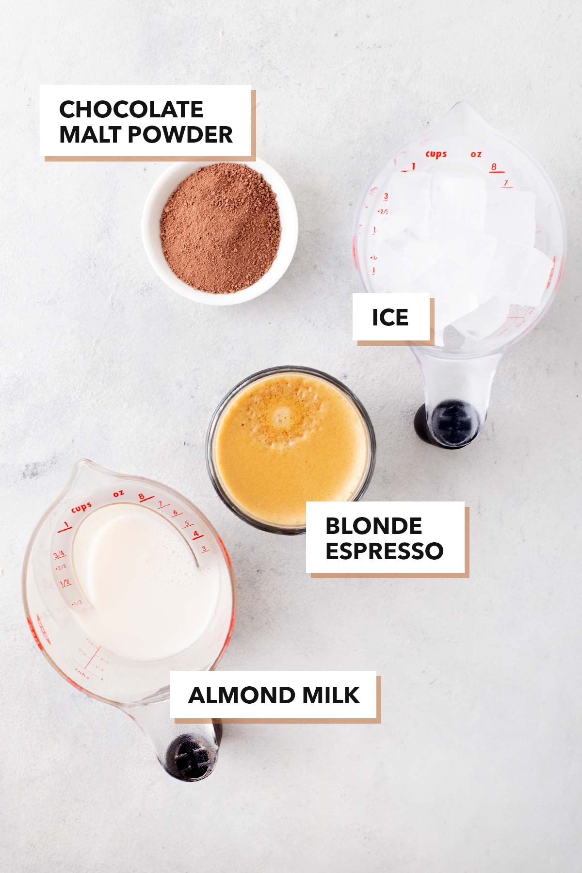 Starbucks Iced Chocolate Almondmilk Shaken Espresso copycat recipe ingredients.