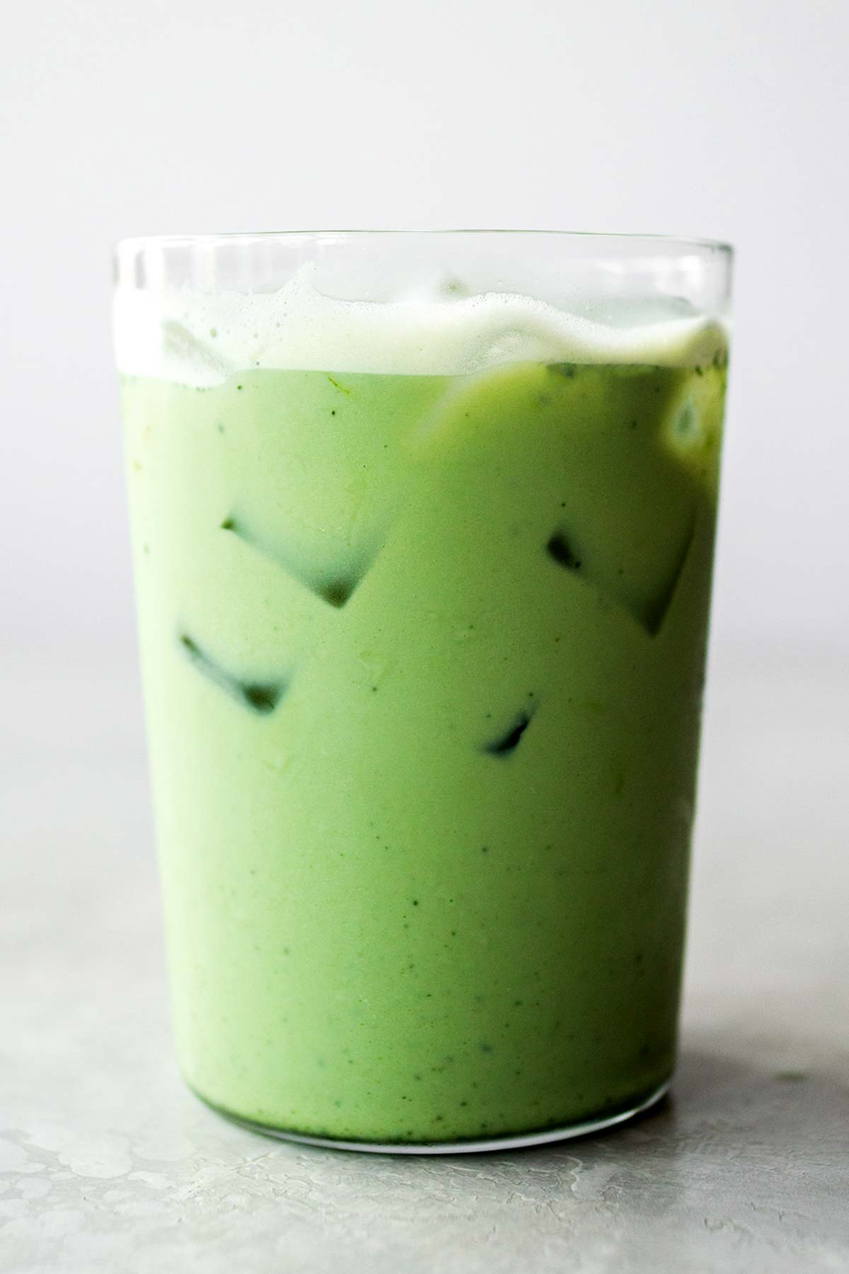 Starbucks Iced Matcha Latte in a glass.