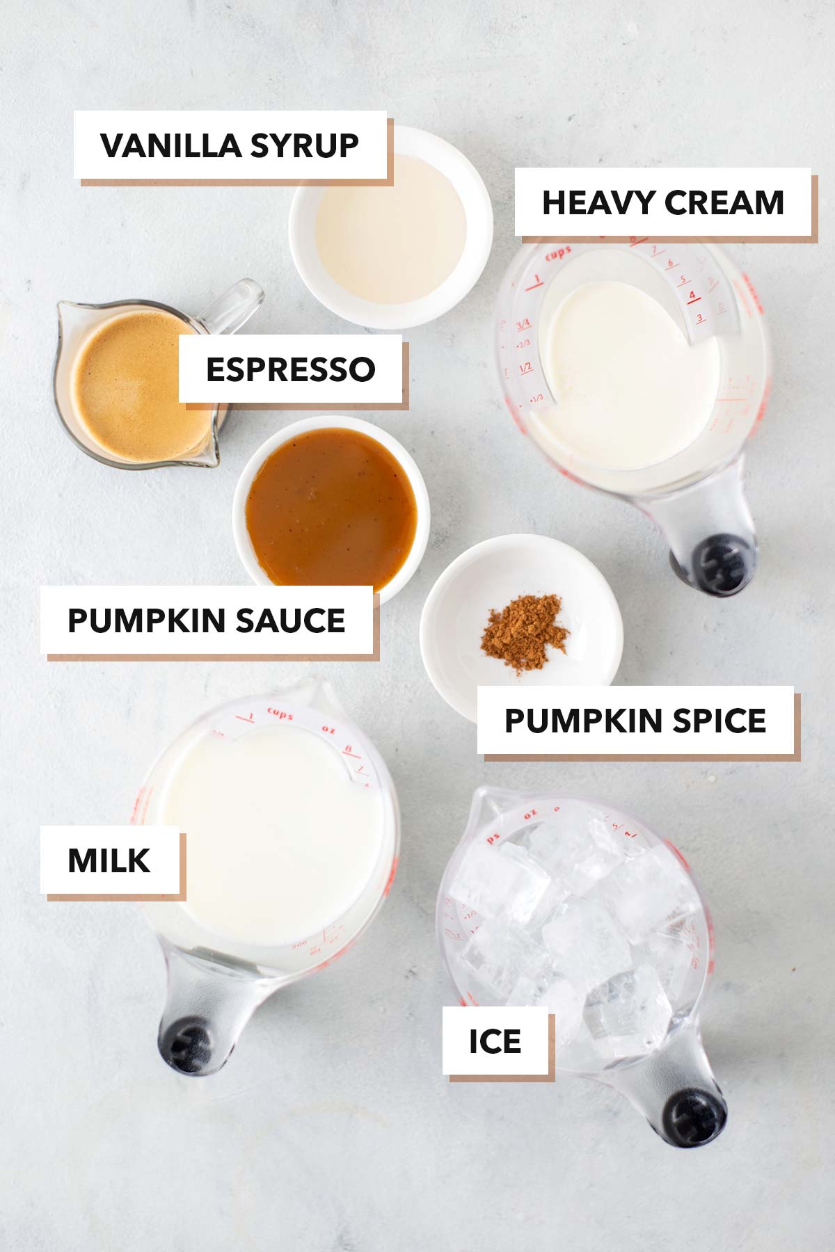 Iced Pumpkin Spice Latte ingredients.