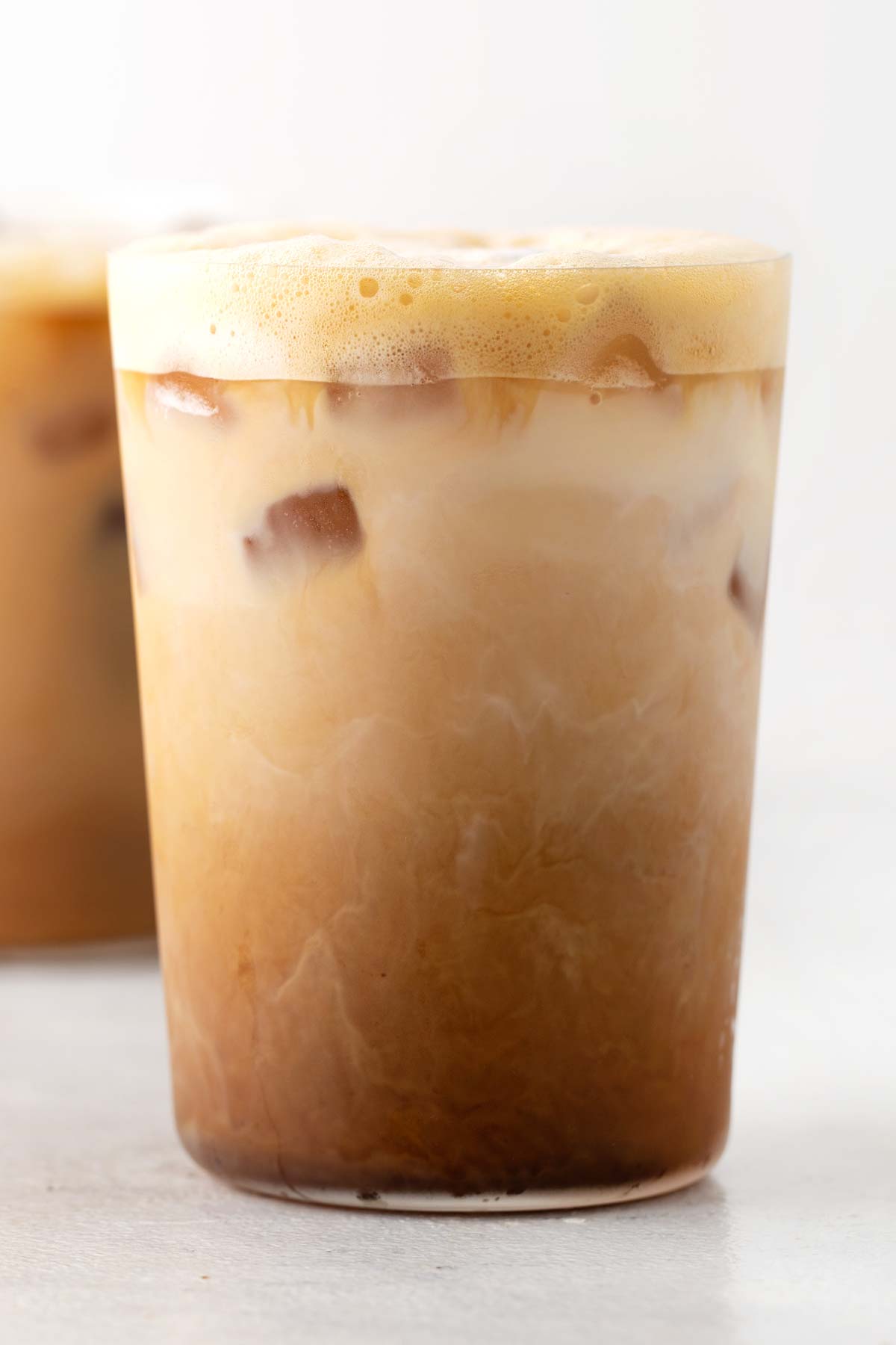 Starbucks Iced Shaken Espresso copycat drink in a clear cup.