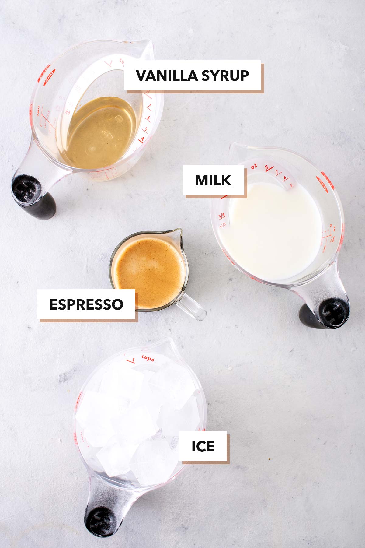 Iced Vanilla Latte ingredients.