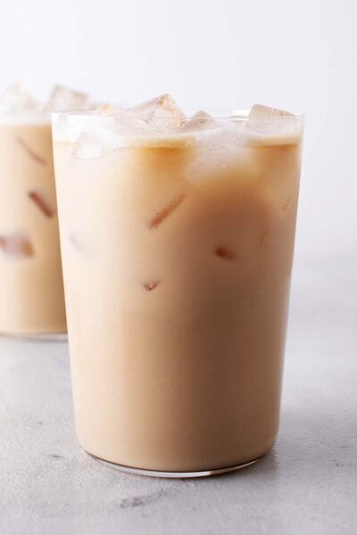 Cup with iced vanilla latte. 
