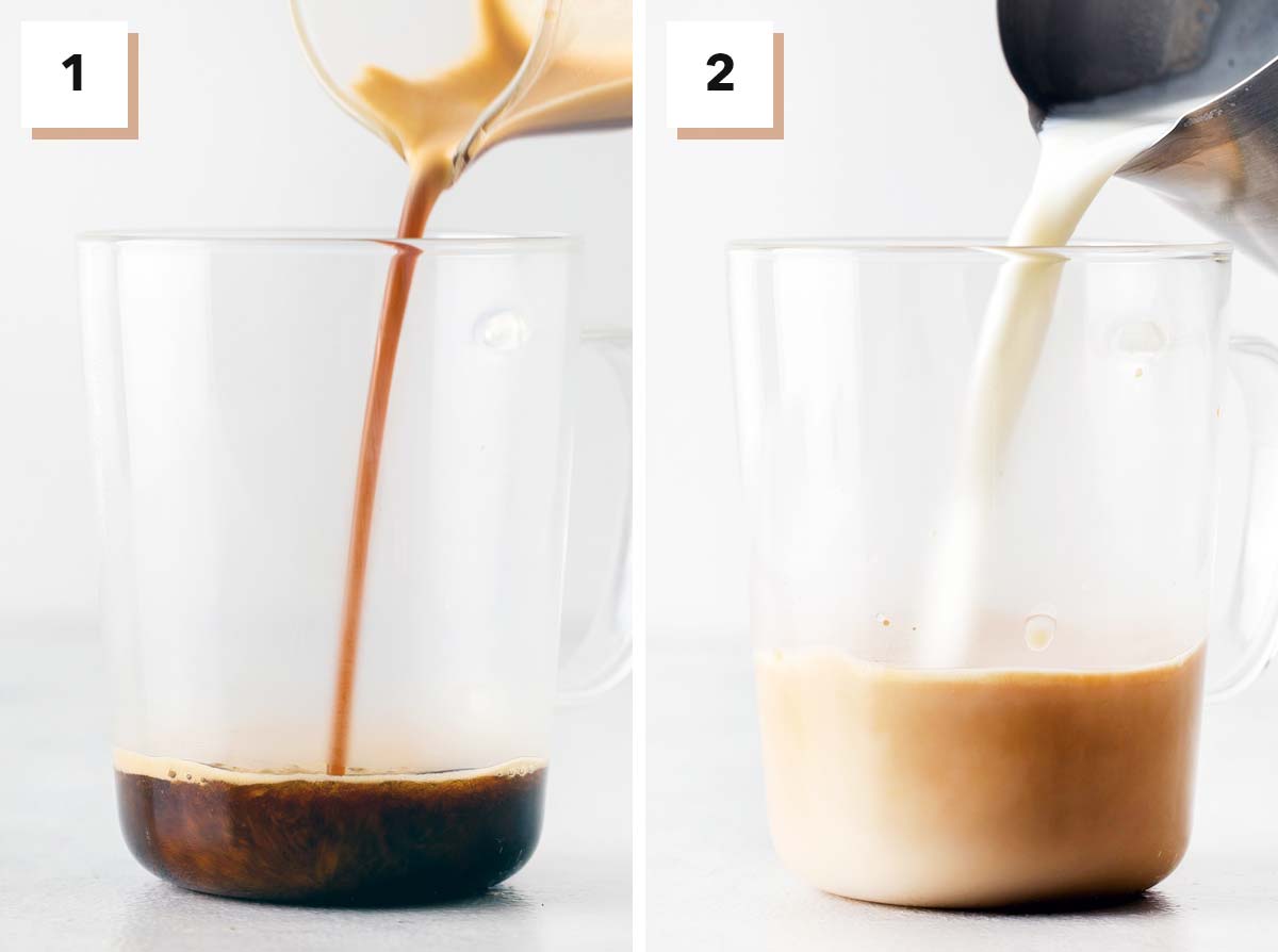 Petunjuk dua langkah untuk resep peniru Starbucks Latte.