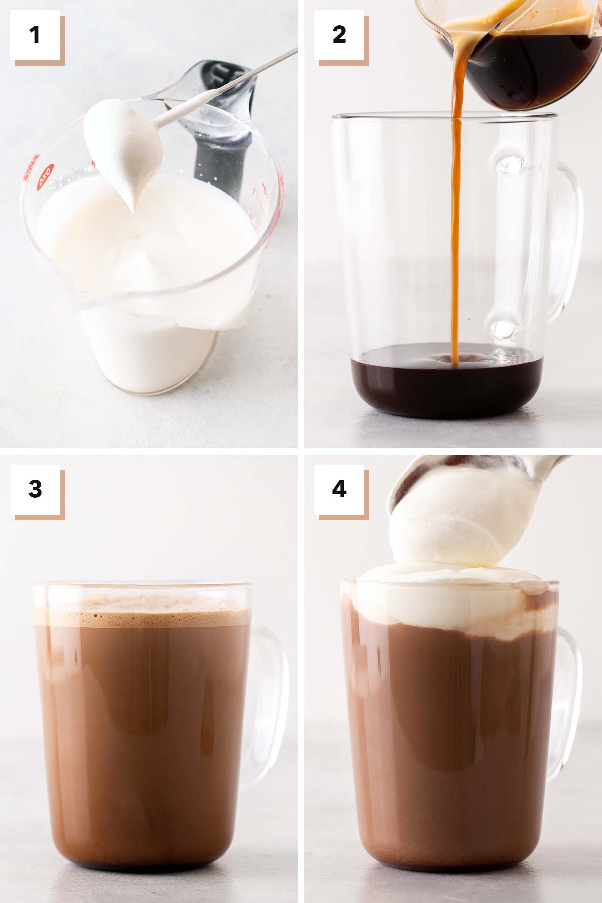 Starbucks Mocha Copycat recipe instructions in 4 steps.