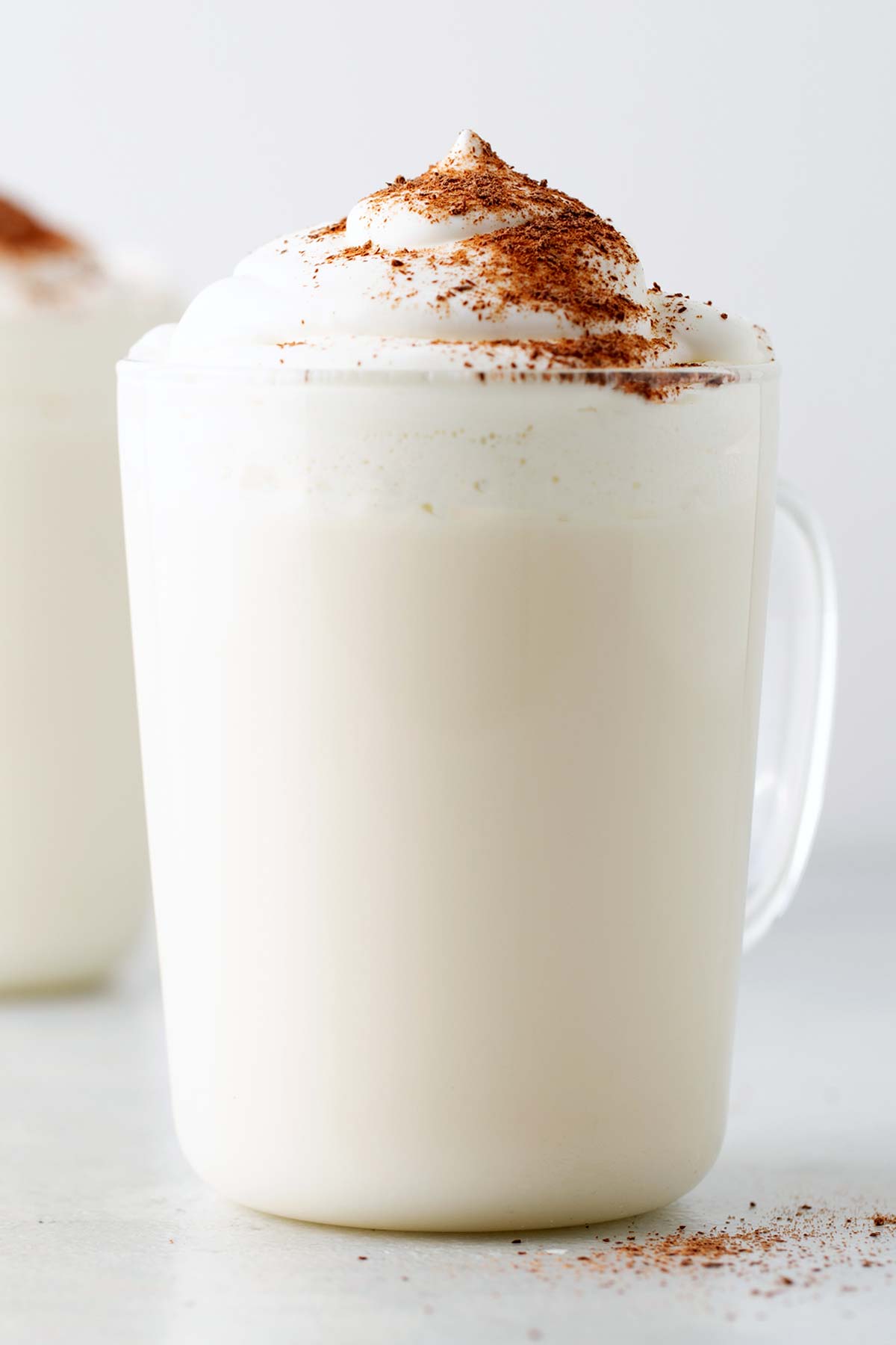 Starbucks Peppermint White Hot Chocolate Copycat in clear cup.