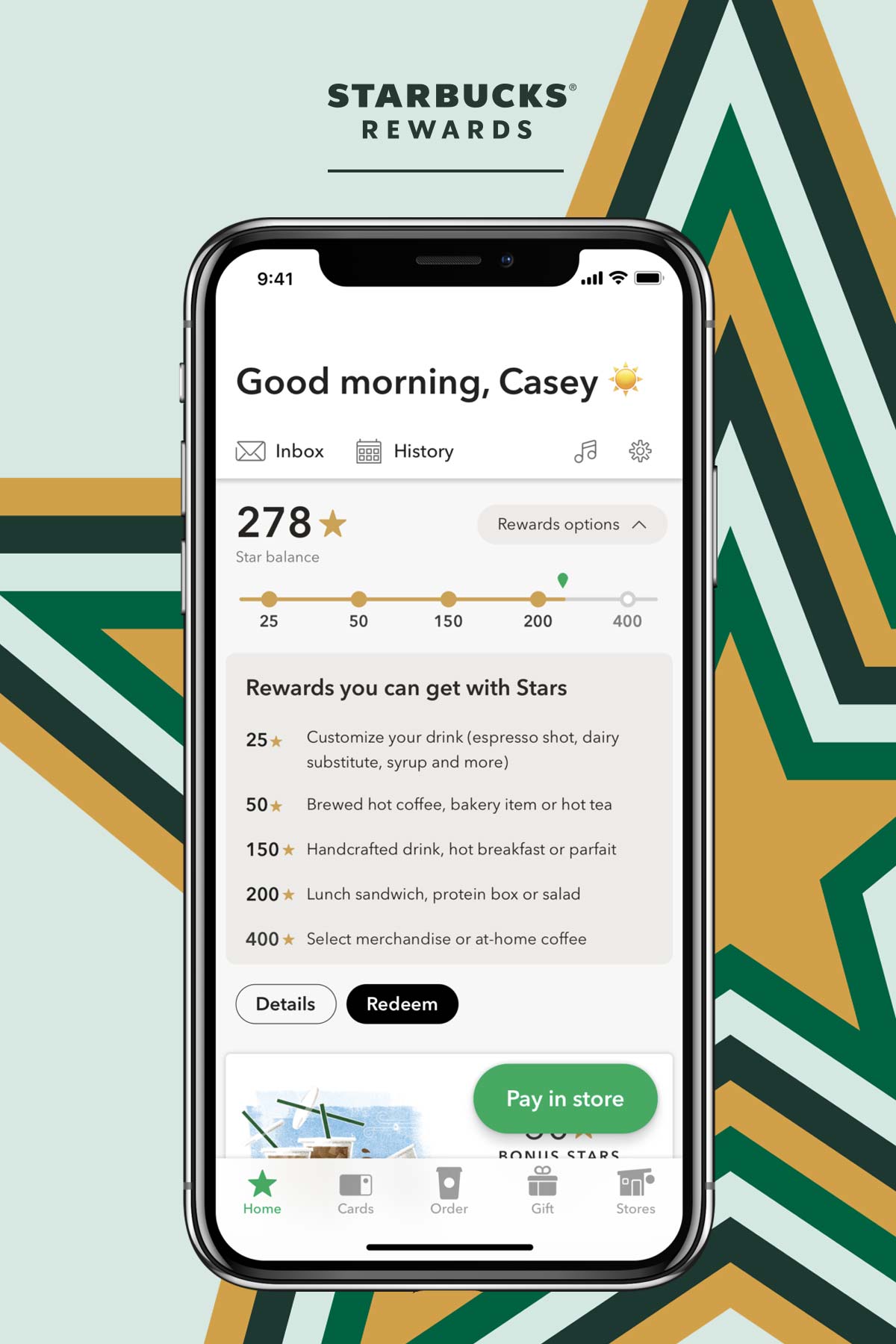 Starbucks rewards graphic with a giant star and iphone.