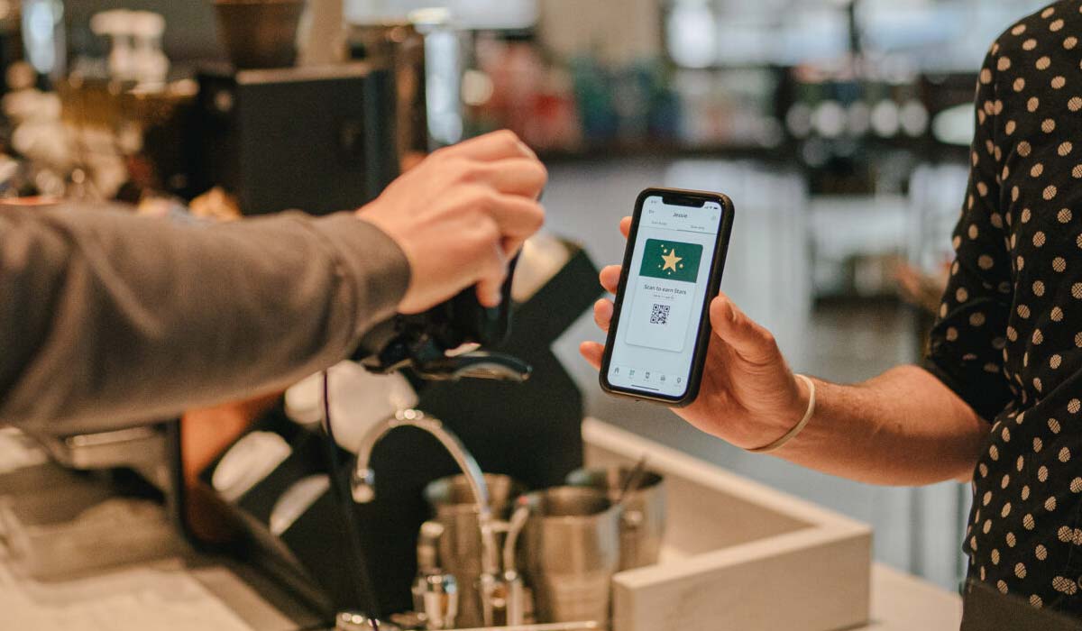 Scanning a Starbucks rewards account on an iphone.