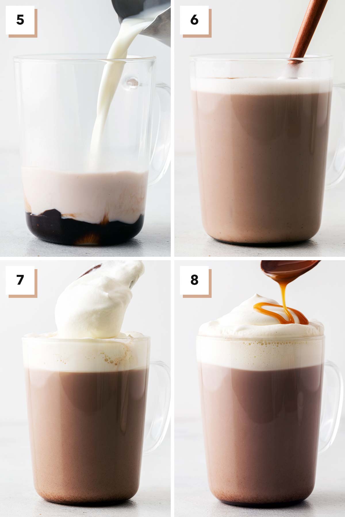 Last 4 steps to make Salted Caramel Hot Chocolate.