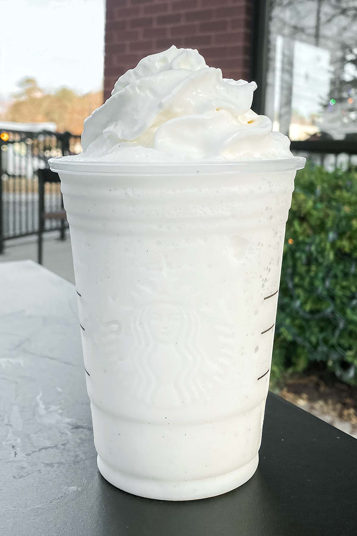 Candy Cane Frappuccino in a Starbucks cup.
