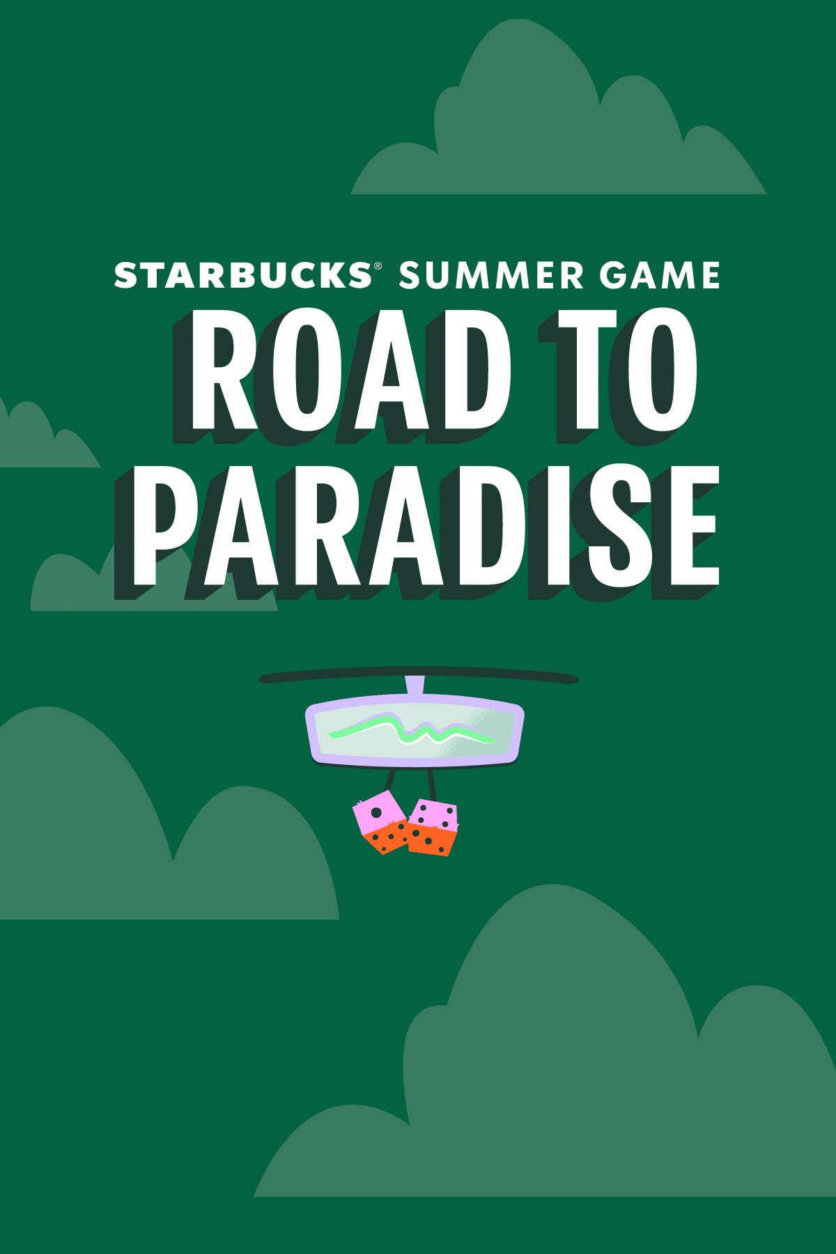 Starbucks Summer Game Road to Paradise text on green background.