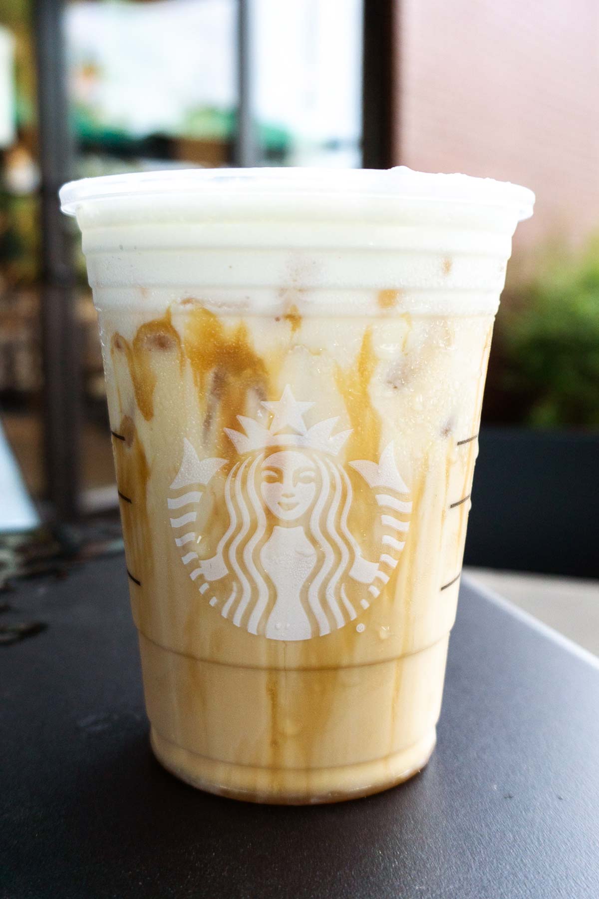 Iced White Mocha with Sweet Cream Foam in a Starbucks cup.