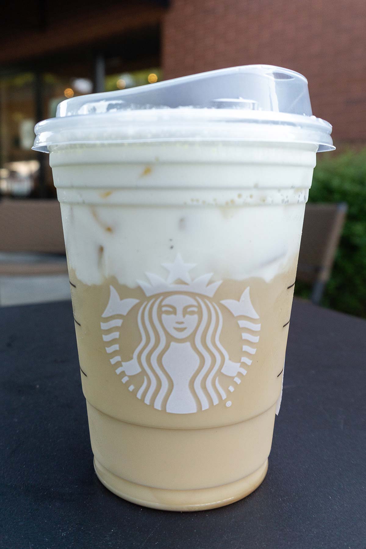 TikTok Iced Chai Latte in a plastic cup.