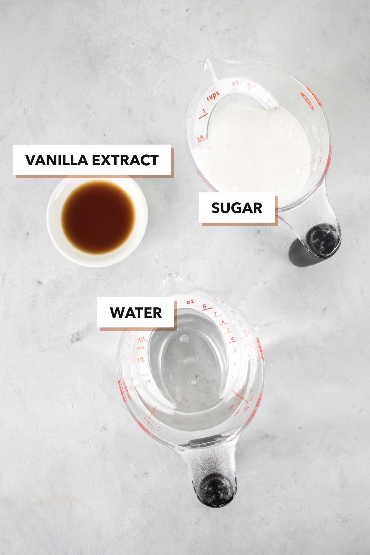 Vanilla simple syrup ingredients.