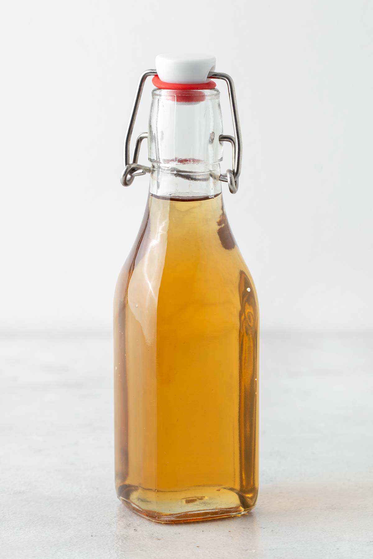 Vanilla syrup in a glass bottle.