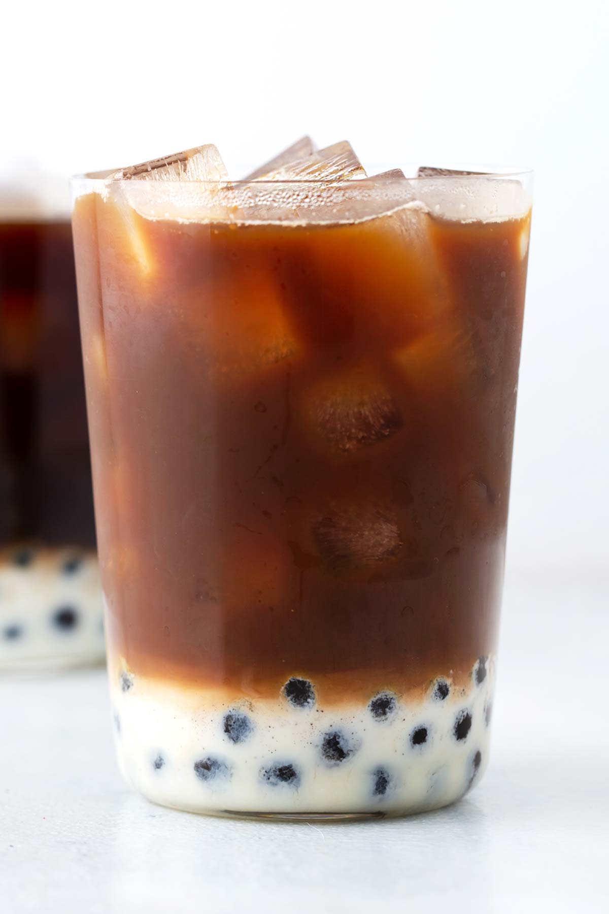 Iced Vietnamese Coffee Boba in a clear glass.